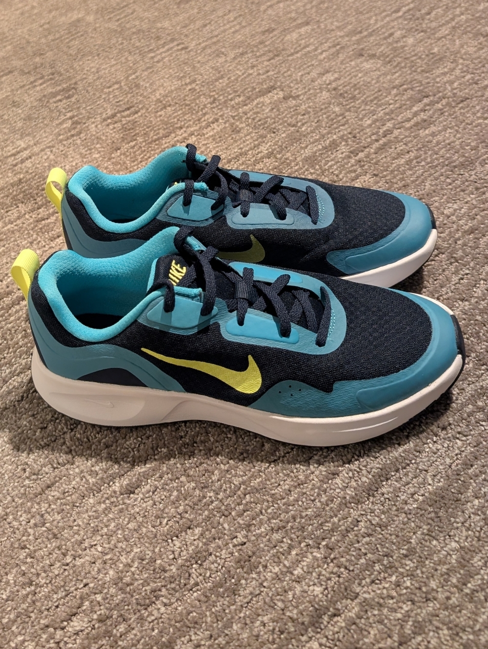 Nike Wearallday GS Midnight Navy Volt Teal Yellow Kids Running Shoes 6Y
